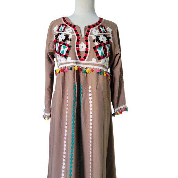 Vintage 70s Afghan Embroidery Hippie Maxi dress Tunic Bohemian Style LG - Picture 7 of 13